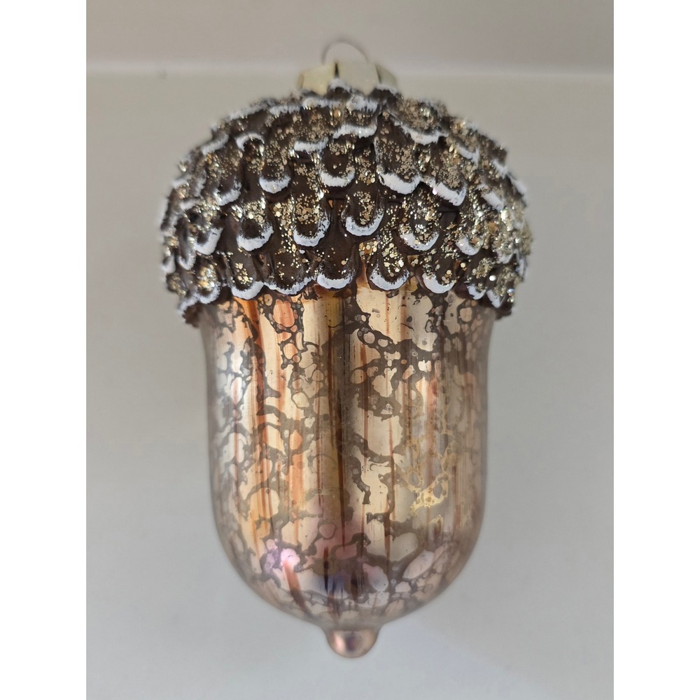 New Kurt Adler Mercury Glass Style Acorn Christmas Ornament Gold Glitter